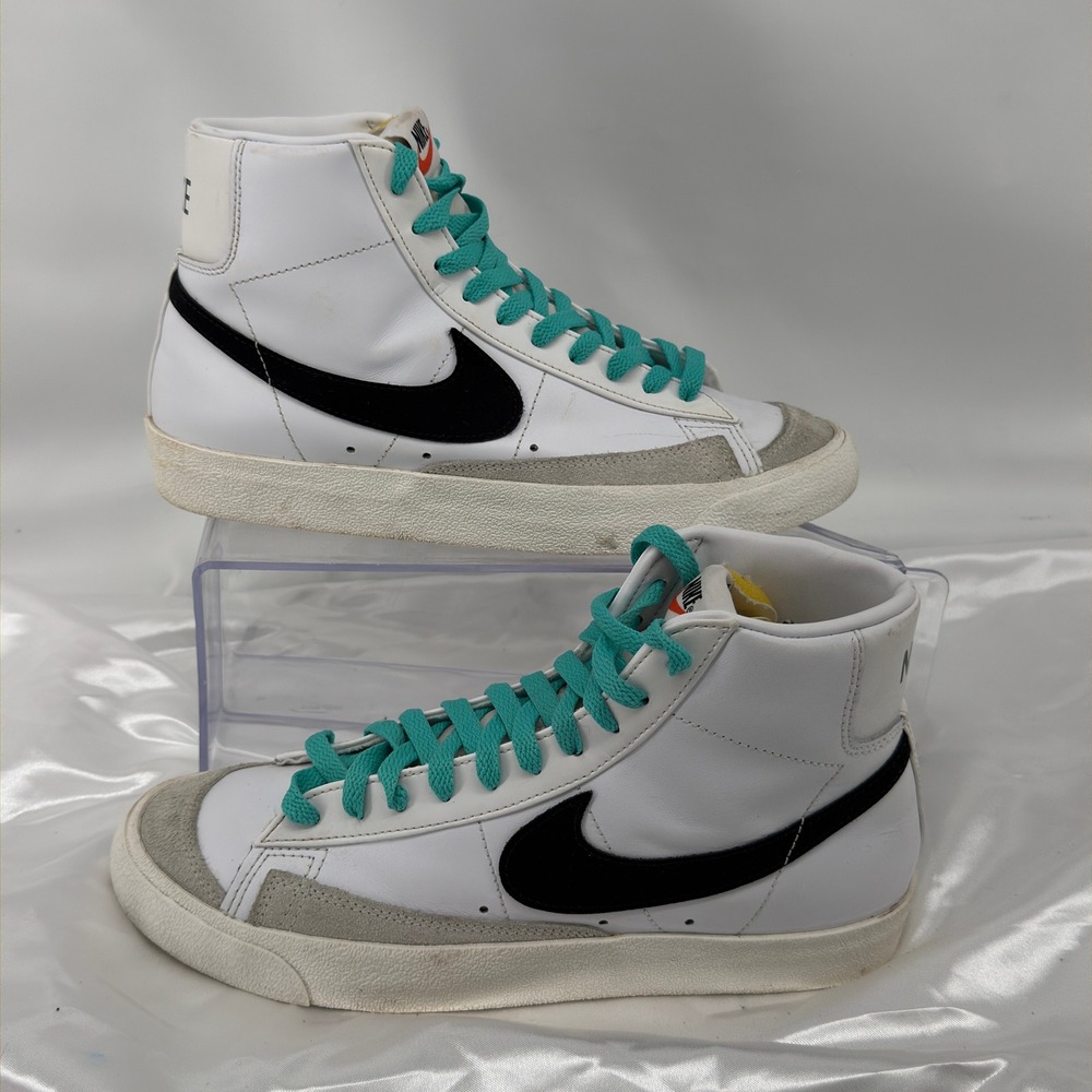 Nike Blazer Mid 77 Vintage Mens 8.5 White Leather Teal Lace High Top BQ6806-100